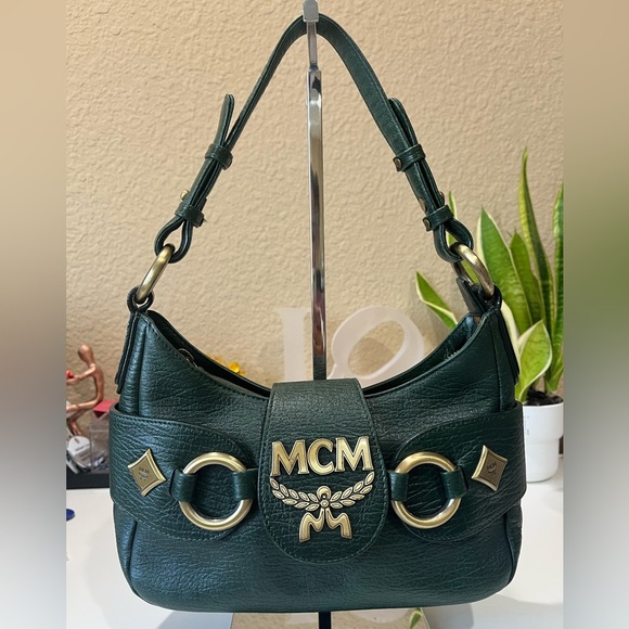 MCM VINTAGE EMERALD GREEN LEATHER BAG - Picture 1 of 15